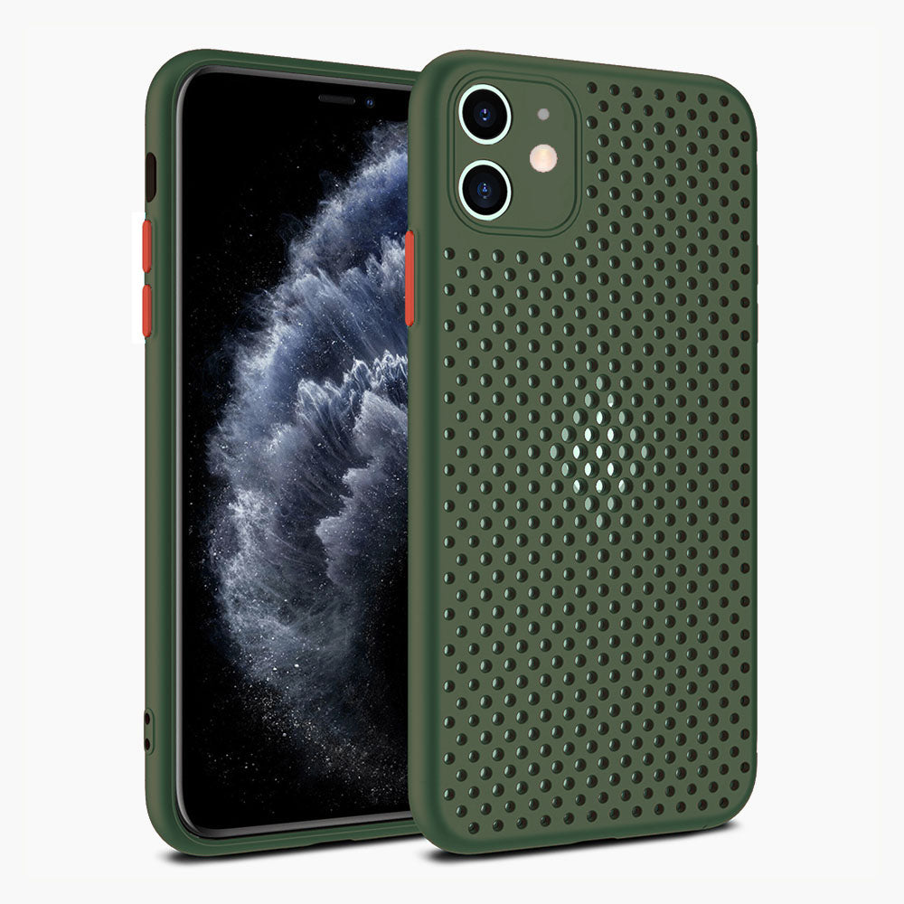 iPhone 11 siliconen hoesje met gaatjes - Legergroen