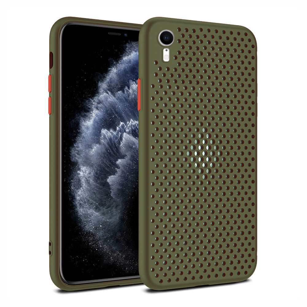 iPhone Xr siliconen hoesje met gaatjes - Legergroen