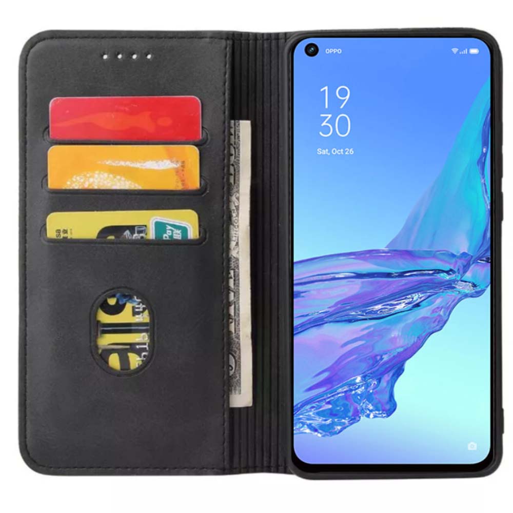 Oppo A53 kunstleren hoesje met
magnetische sluiting en pashouders book case - zwart