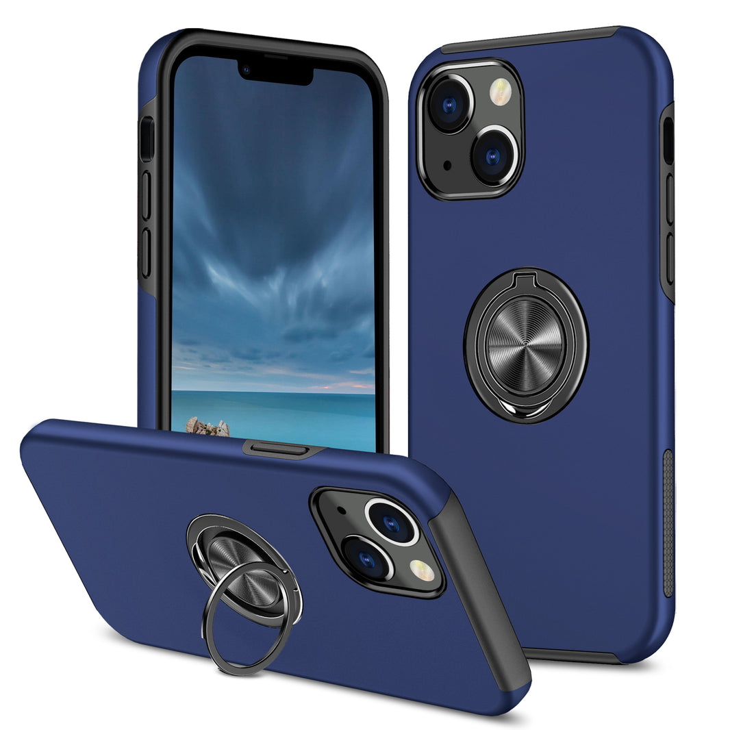 iPhone 13 Hoesje Met Magneet voor Autohouder en Ring Houder - Blauw