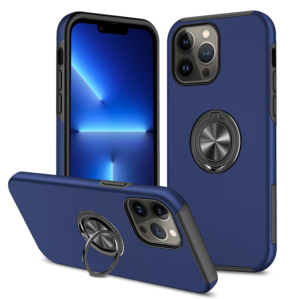 iPhone 13 Pro Hoesje Met Magneet voor Autohouder en Ring Houder - Blauw