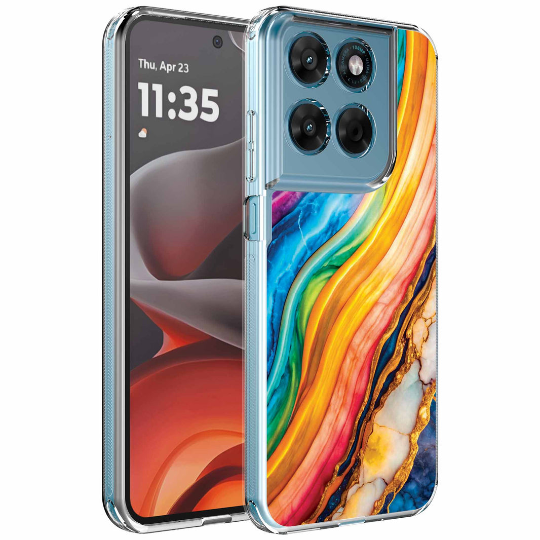 Geschikt voor Motorola Moto G15
Telefoonhoesje met Goud Regenboog Marmer opdruk - Draadloos op te laden -
Shockproof Siliconen TPU Strong Case - Sterk Schokbestendig Telefoonhoesje