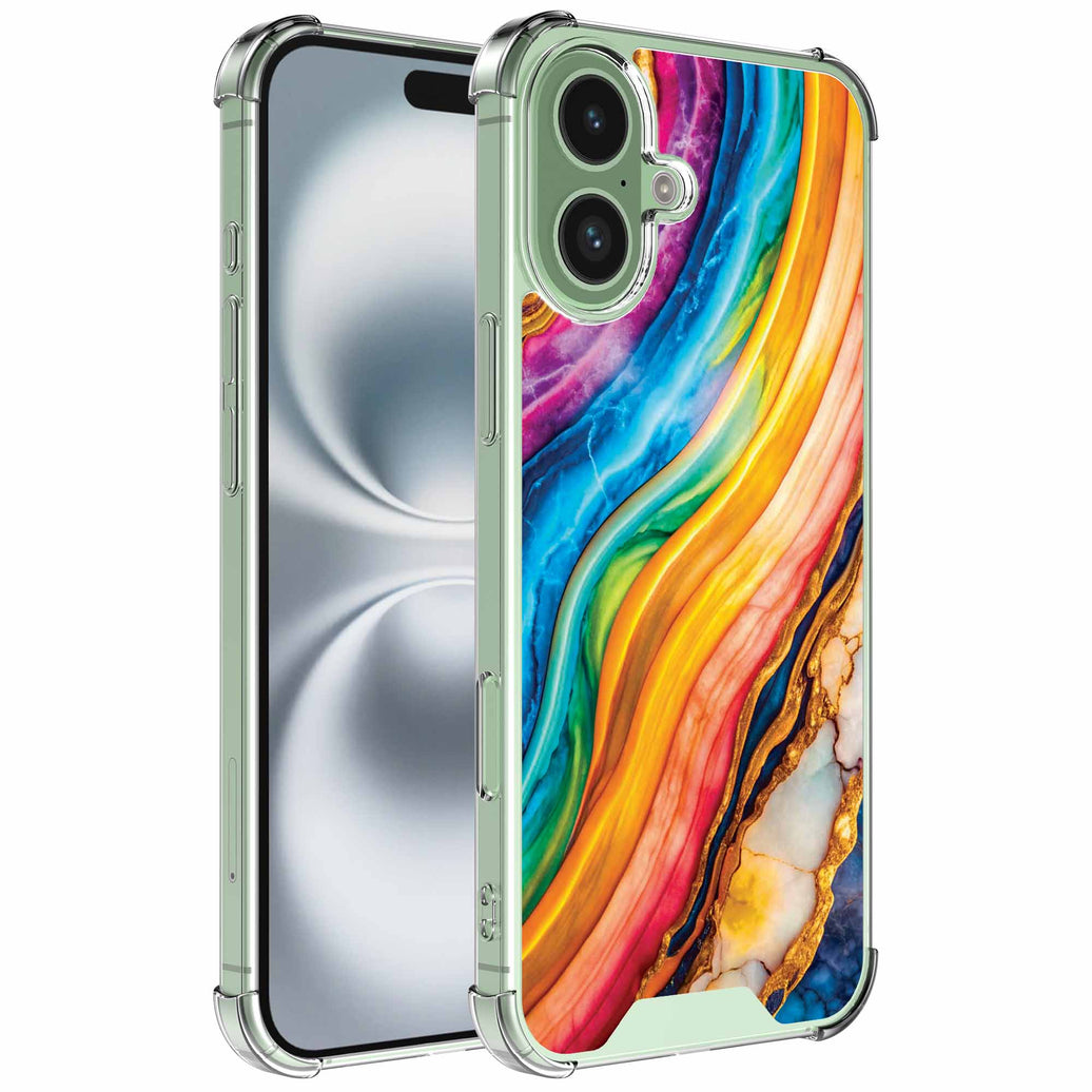 Geschikt voor iPhone 16 Plus
Telefoonhoesje met Goud Regenboog Marmer opdruk - Draadloos op te laden -
Shockproof Siliconen TPU Strong Case - Sterk Schokbestendig Telefoonhoesje