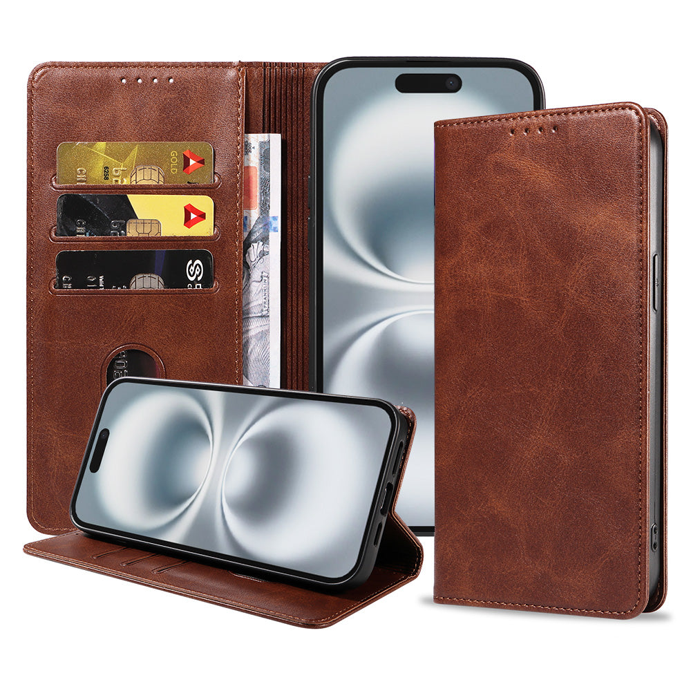 Telefoonhoesje Geschikt voor iPhone 16
Plus Kunstleer met Magnetische sluiting en Pasjeshouder Bookcase met Klepje -
Donkerbruin