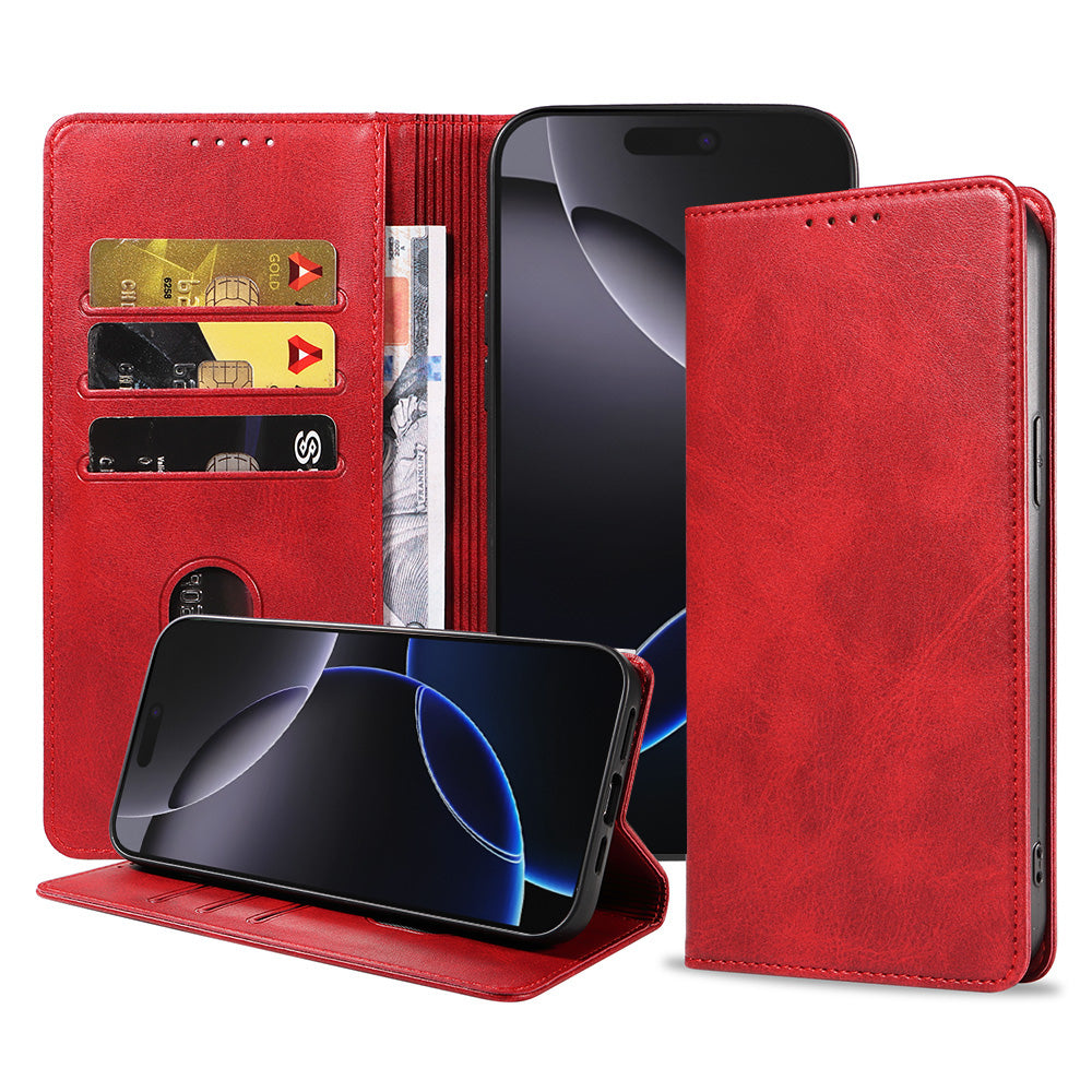 Telefoonhoesje Geschikt voor iPhone 16
Pro Max Kunstleer met Magnetische sluiting en Pasjeshouders Bookcase met
Klepje - Rood