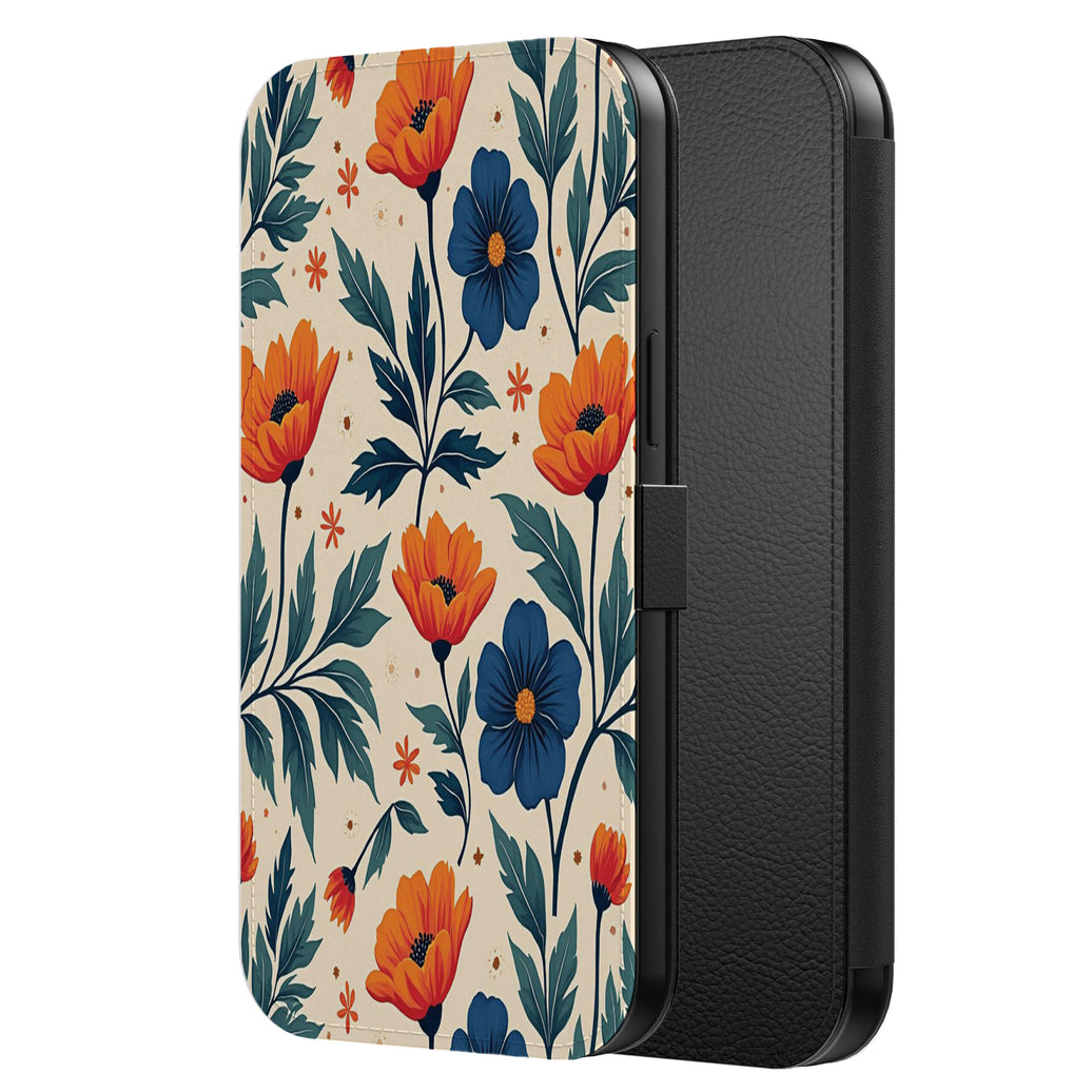 Telefoonhoesje
Geschikt voor iPhone 11 Pro Max Kunstleren Bookcase Hoesje met Magnetisch
Lipje en Pasjeshouder met Blauwe en Rode Bloemen Opdruk
