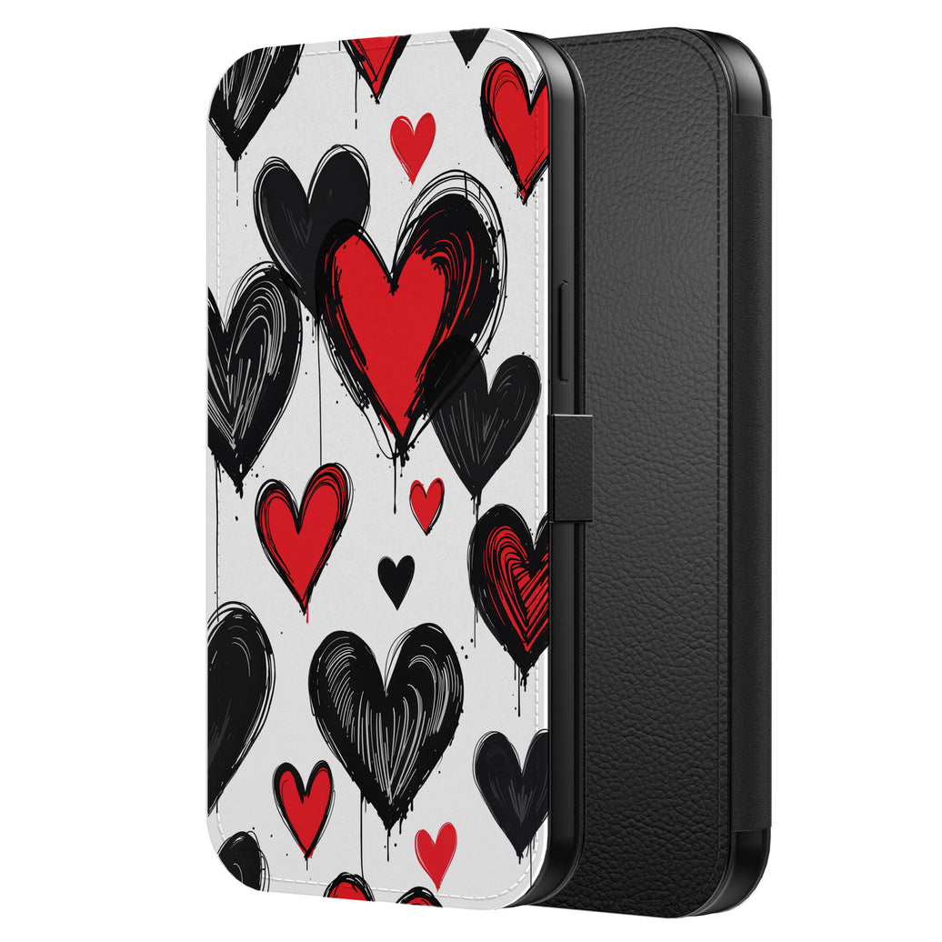 Telefoonhoesje Geschikt voor
iPhone 15 Pro Max Kunstleren Bookcase Hoesje met Magnetisch Lipje en
Pasjeshouder met Hartjes Opdruk
