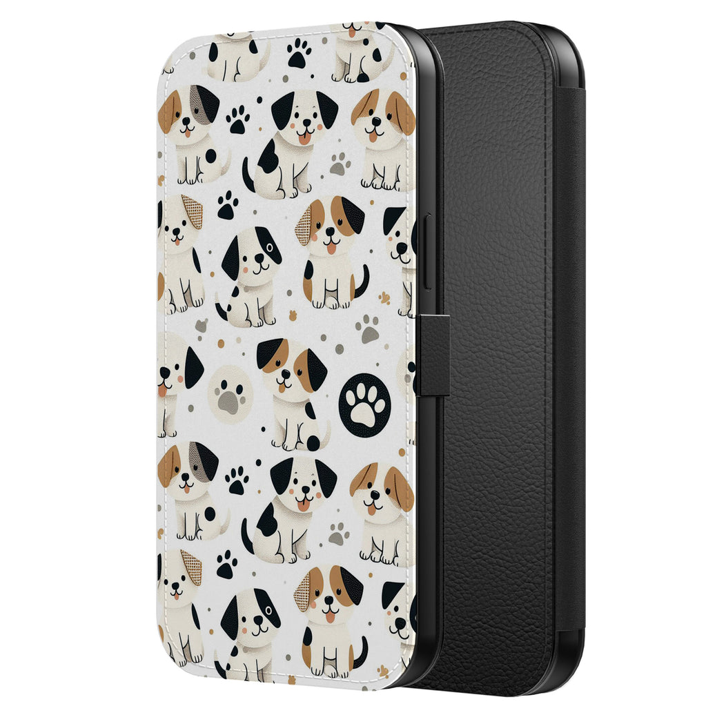 Telefoonhoesje Geschikt voor
iPhone 15 Pro Max Kunstleren Bookcase Hoesje met Magnetisch Lipje en
Pasjeshouder met Honden en Pootjes Opdruk