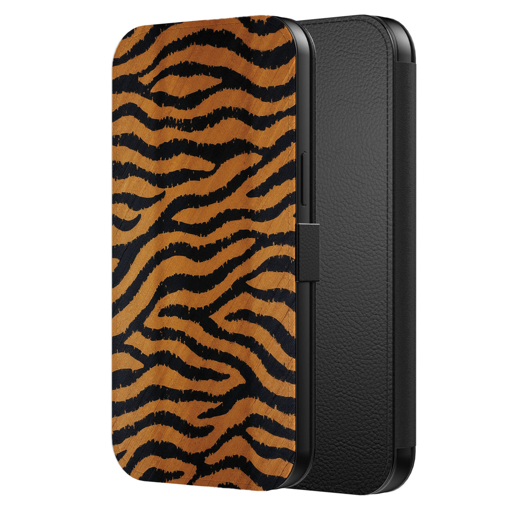 Telefoonhoesje Geschikt voor
iPhone 16 Kunstleren Bookcase Hoesje met Magnetisch Lipje en Pasjeshouder met
Tijger Opdruk