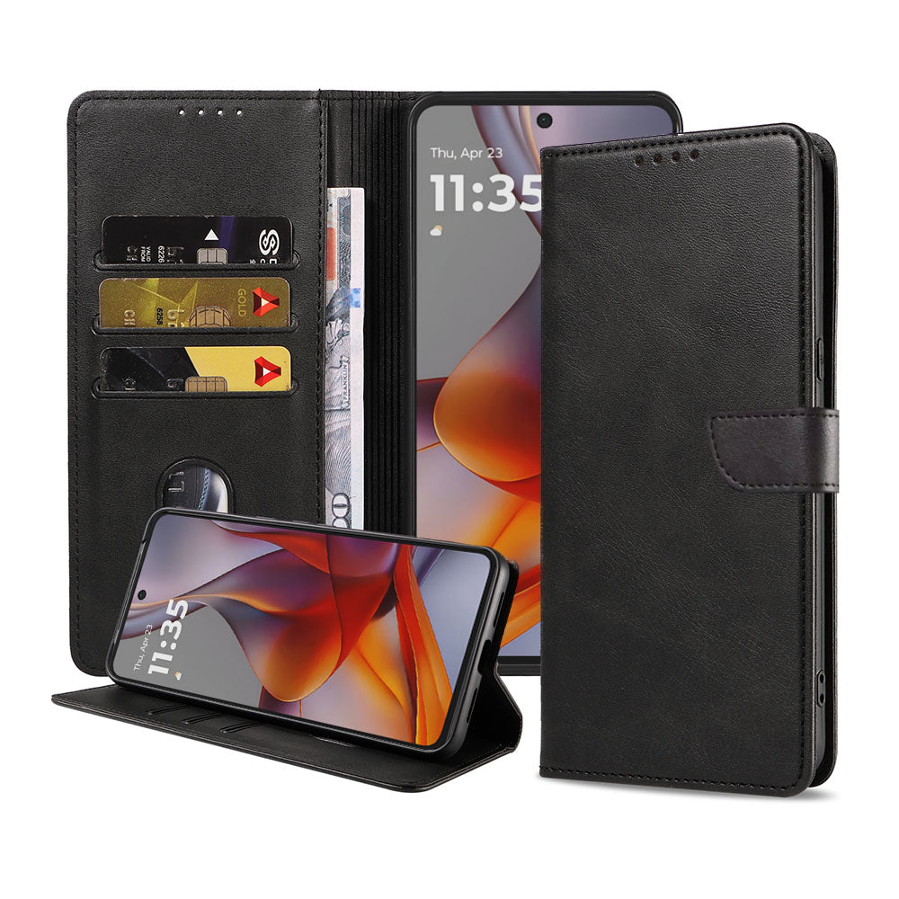 Geschikt voor Motorola Moto G75
Telefoonhoesje Kunstleer met Magnetisch lipje en Pasjeshouder Book Case met
Klepje - Walletcase with Cardslot - Zwart - Smartphonica