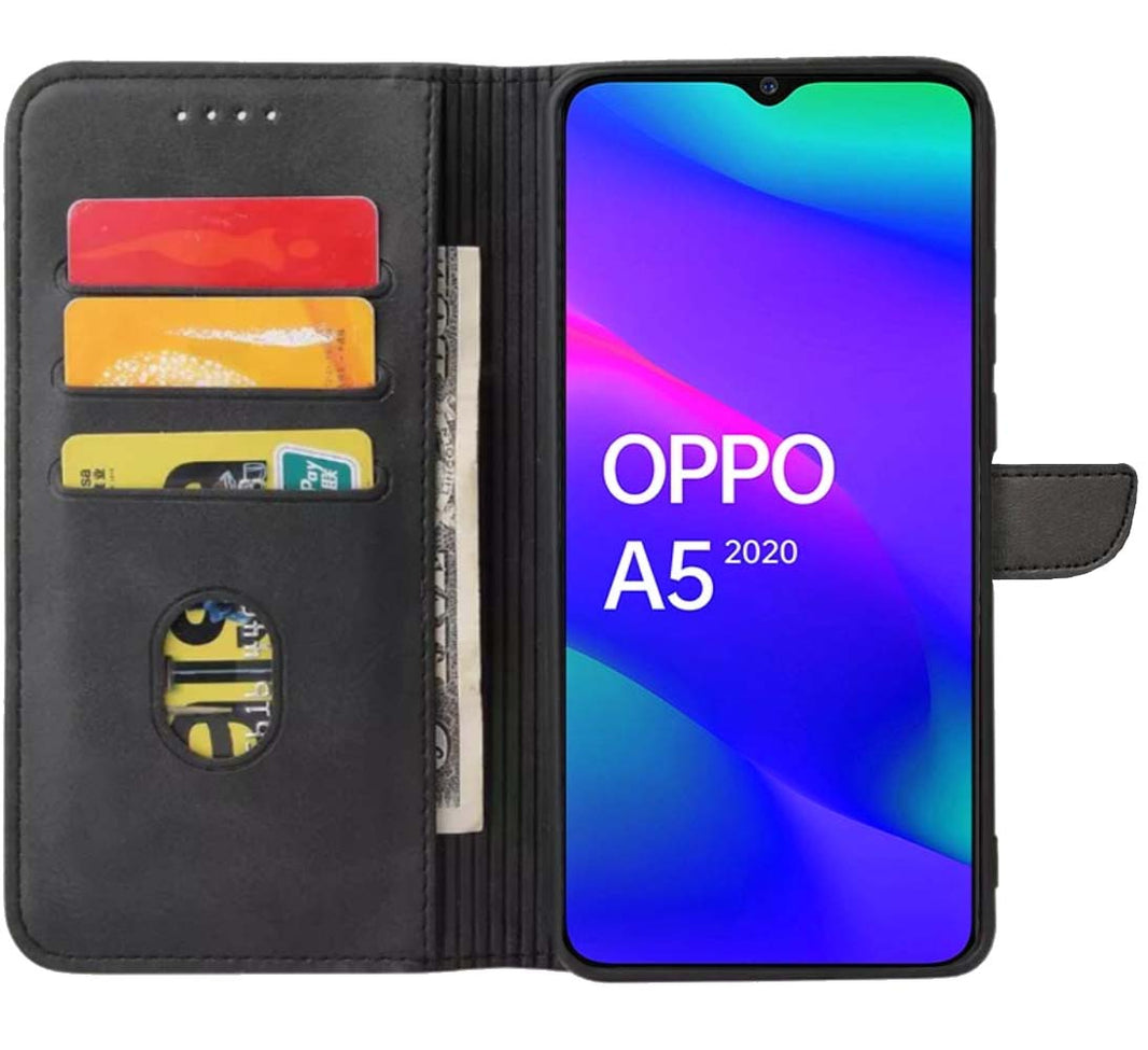 Geschikt voor Oppo A5
2020 Telefoonhoesje Kunstleer met Magnetisch lipje en Pasjeshouder Book Case
met Klepje - Zwart - Smartphonica
