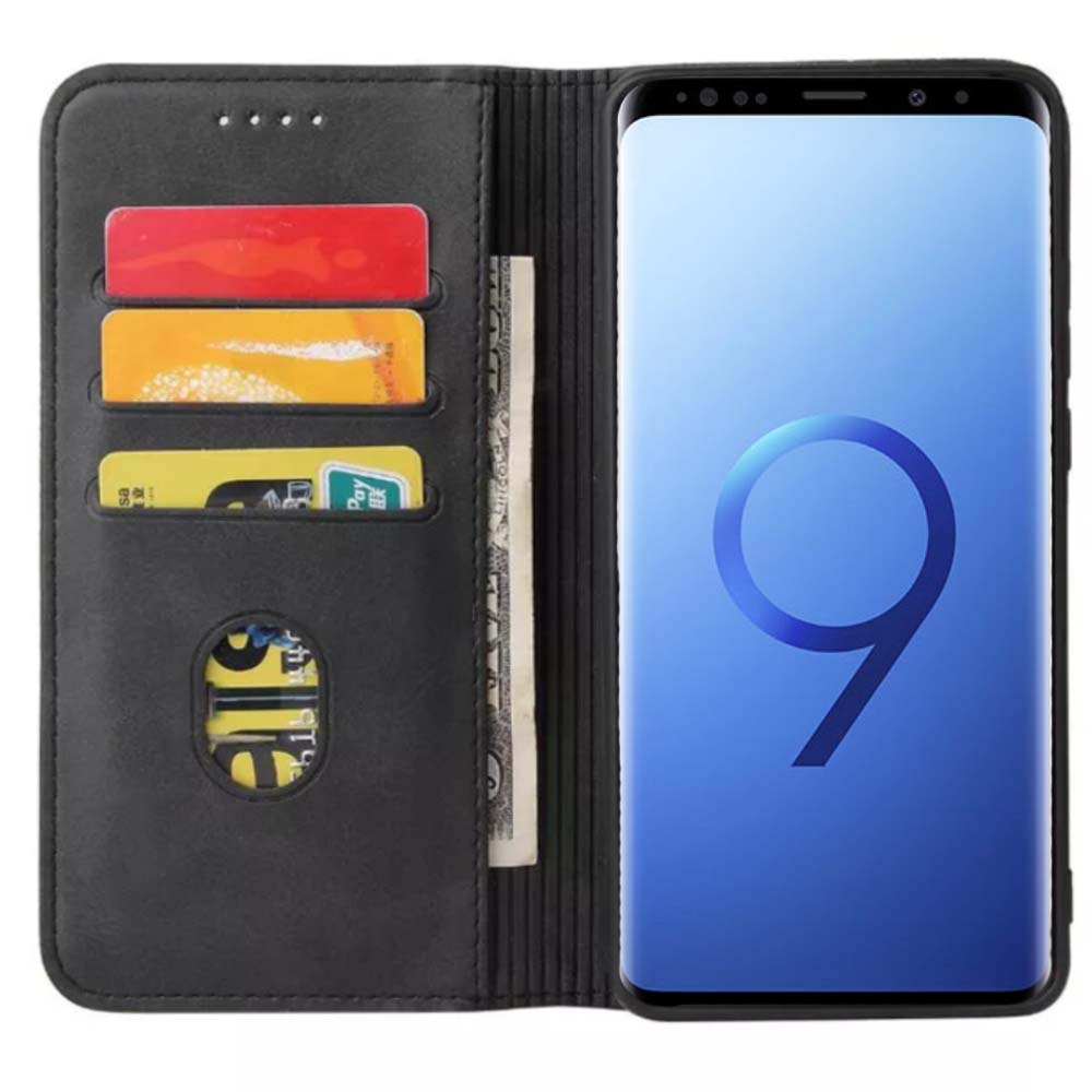 Samsung Galaxy S9 kunstleren hoesje met
magnetische sluiting en pashouders book case - Zwart
