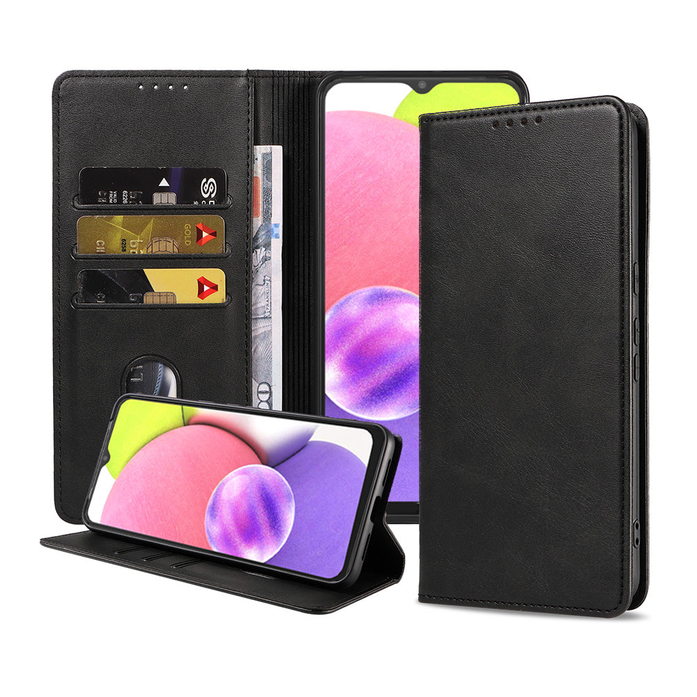 Samsung Galaxy A03s kunstleren hoesje met
magnetische sluiting en pashouders book case - zwart