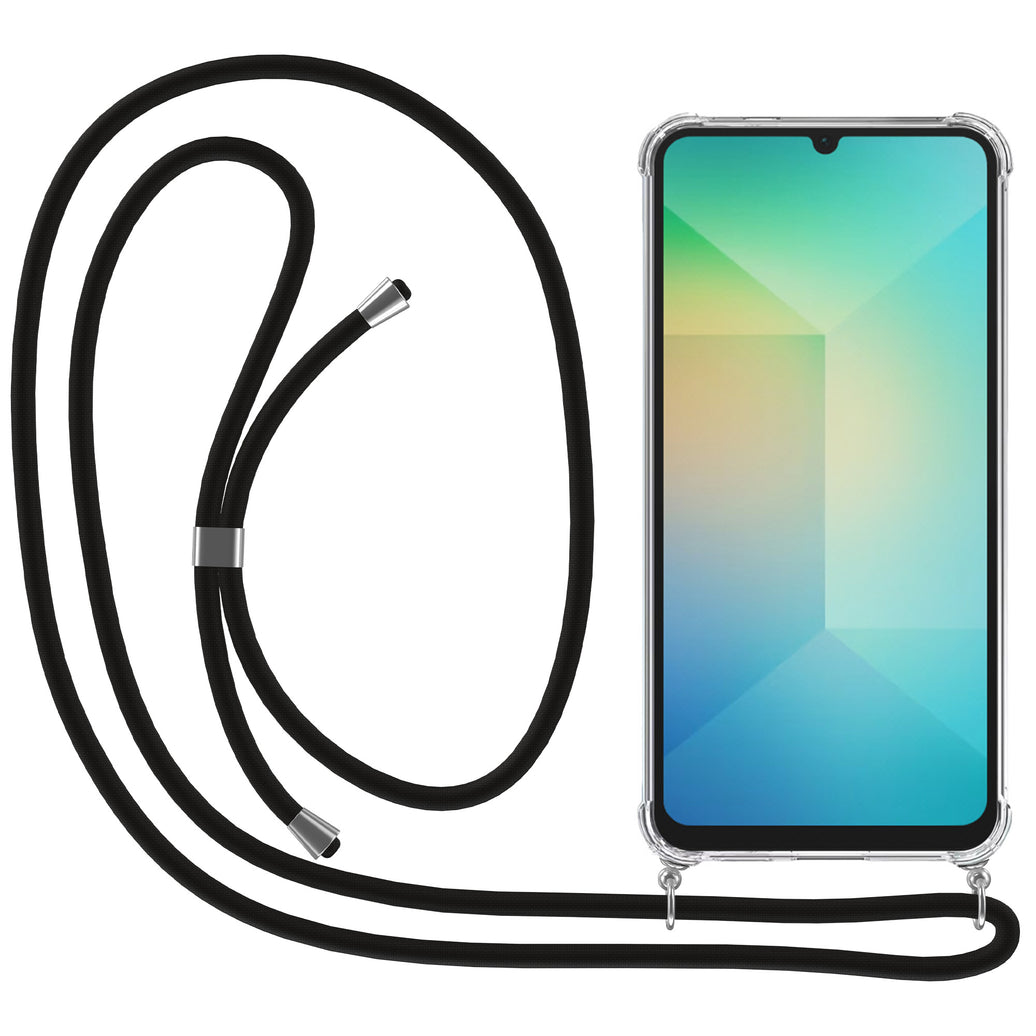 Telefoonhoesje Geschikt voor Samsung Galaxy A06 met
Koord en Stootrand - TPU Backcover Shockproof met Lanyard - Transparant