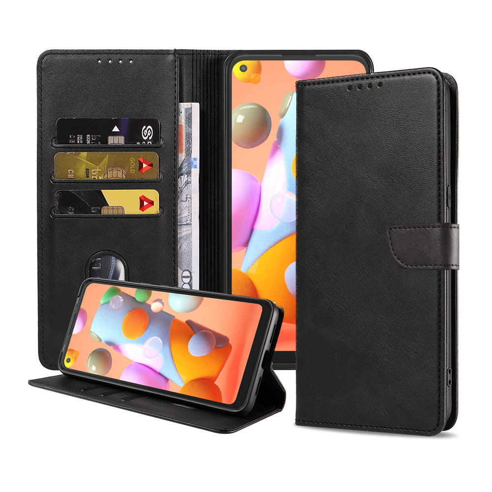 Geschikt voor Samsung Galaxy A11
Telefoonhoesje Kunstleer met Magnetisch lipje en Pasjeshouder Book Case met
Klepje - Zwart - Smartphonica