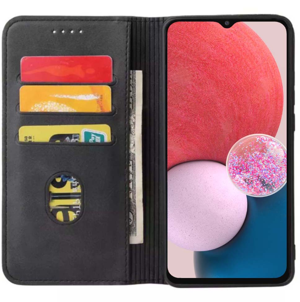 Samsung Galaxy A13 4G kunstleren hoesje
met magnetische sluiting en pashouders book case - Zwart