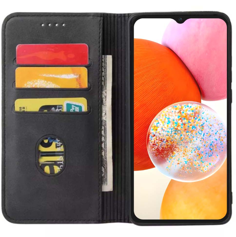 Samsung Galaxy A14 kunstleren hoesje met magnetische sluiting en pashouders book case - Zwart
