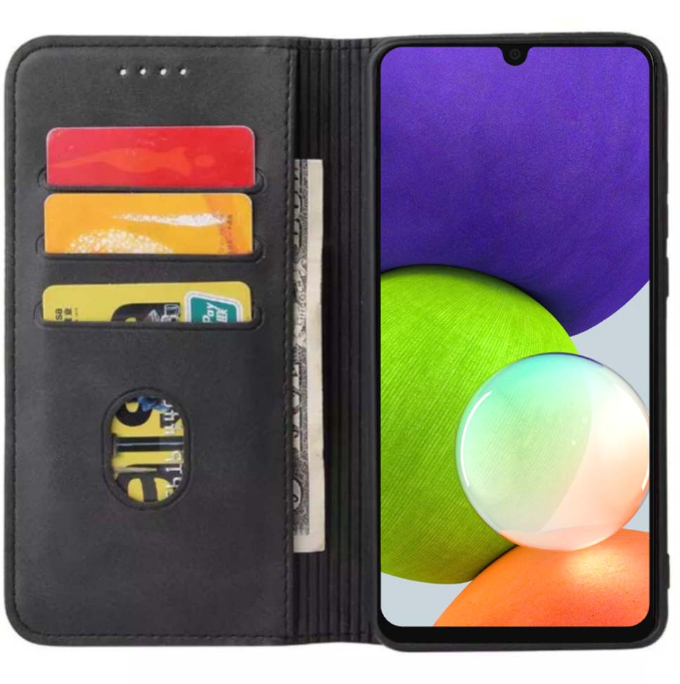 Samsung Galaxy A22 4G kunstleren hoesje met magnetische sluiting en pashouders book case - Zwart