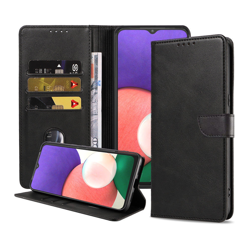 Geschikt voor Samsung Galaxy A22 5G
Telefoonhoesje Kunstleer met Magnetisch lipje en Pasjeshouder Book Case met
Klepje - Zwart - Smartphonica