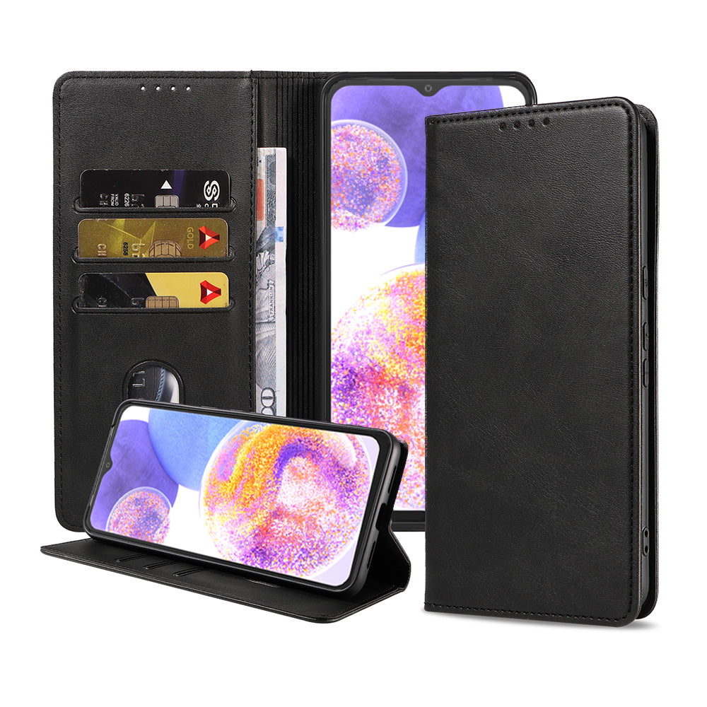Samsung Galaxy A23 kunstleren hoesje met magnetische sluiting en pashouders book case - zwart