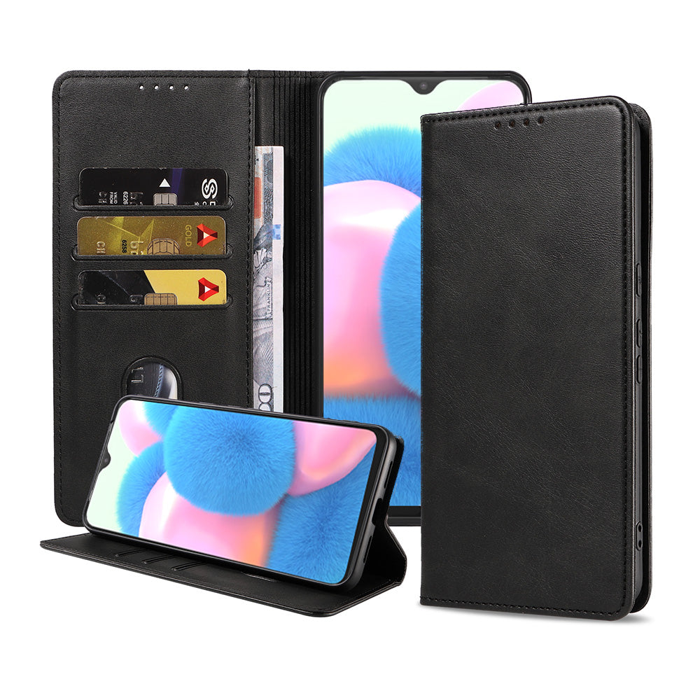Samsung Galaxy A30s kunstleren hoesje met magnetische sluiting en pashouders book case - zwart