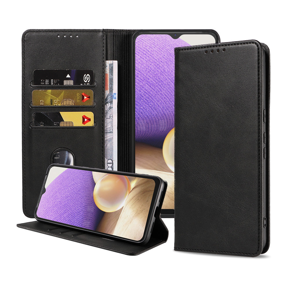Samsung Galaxy A32 5G kunstleren hoesje
met magnetische sluiting en pashouders book case - zwart