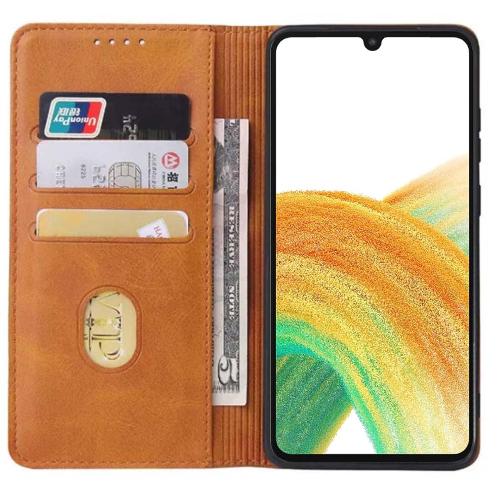 Samsung Galaxy A33 5G kunstleren hoesje met
magnetische sluiting en pashouders book case - Bruin