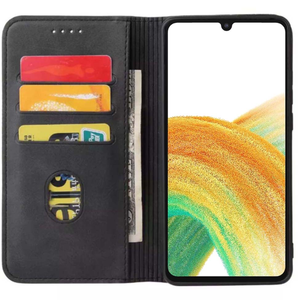 Samsung Galaxy A33 5G kunstleren hoesje met
magnetische sluiting en pashouders book case - Zwart