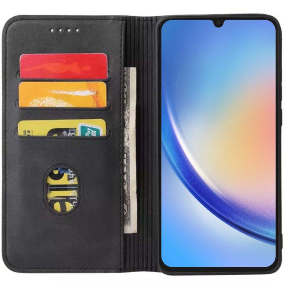 Samsung Galaxy A34 5G kunstleren hoesje met magnetische sluiting en pashouders book case - Zwart