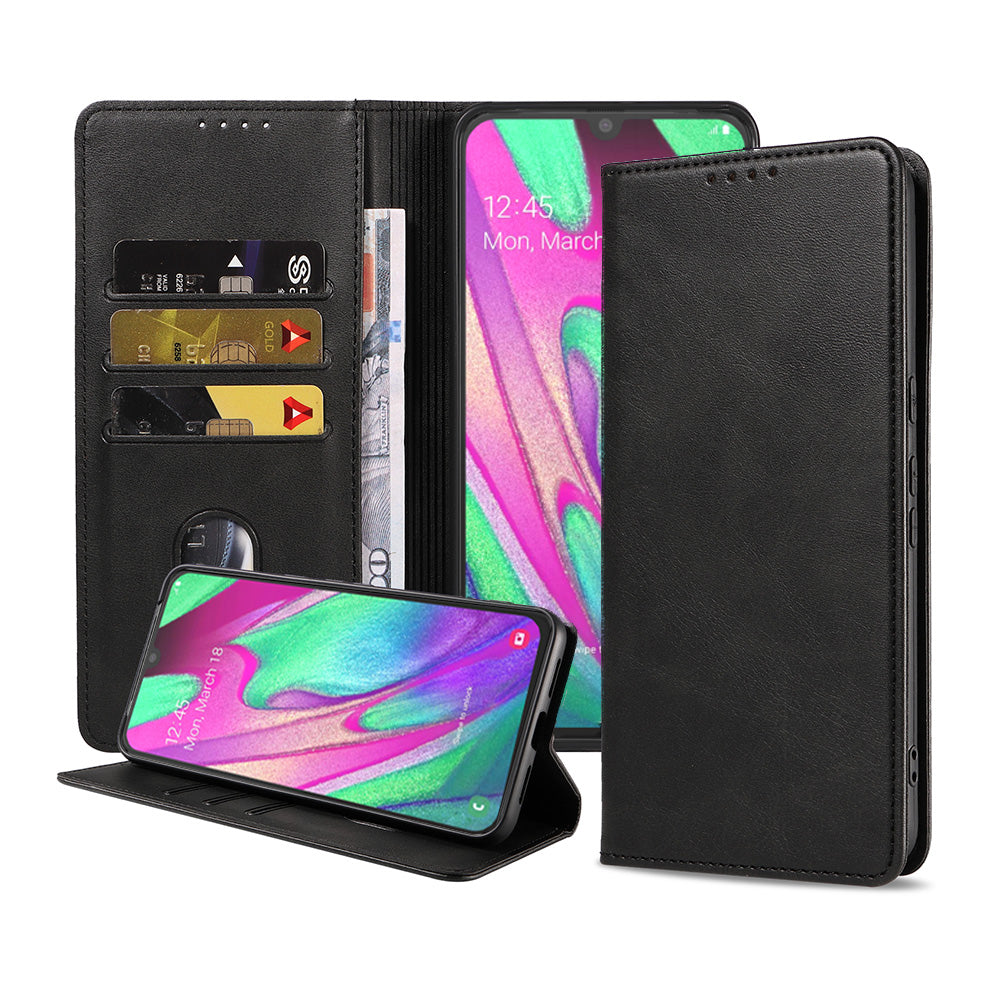 Samsung Galaxy A40 kunstleren hoesje met magnetische sluiting en pashouders book case - zwart