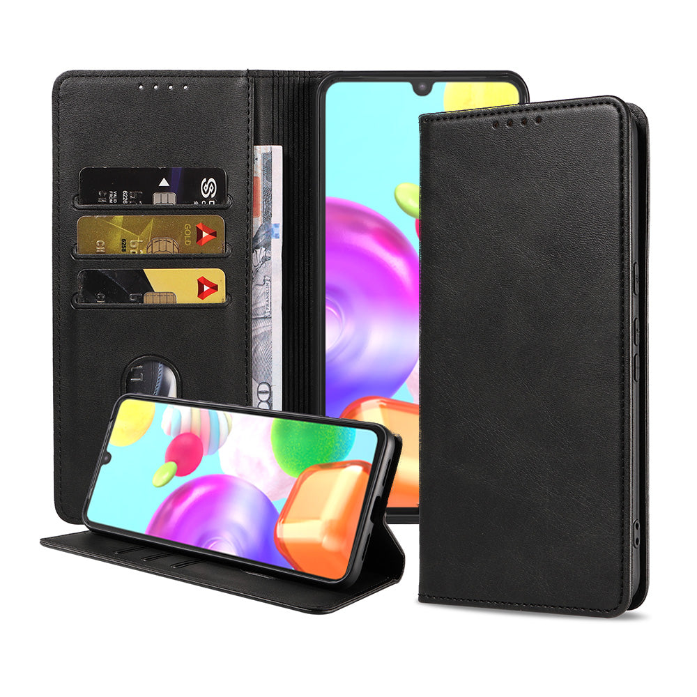 Samsung Galaxy A41 kunstleren hoesje met magnetische sluiting en pashouders book case - zwart