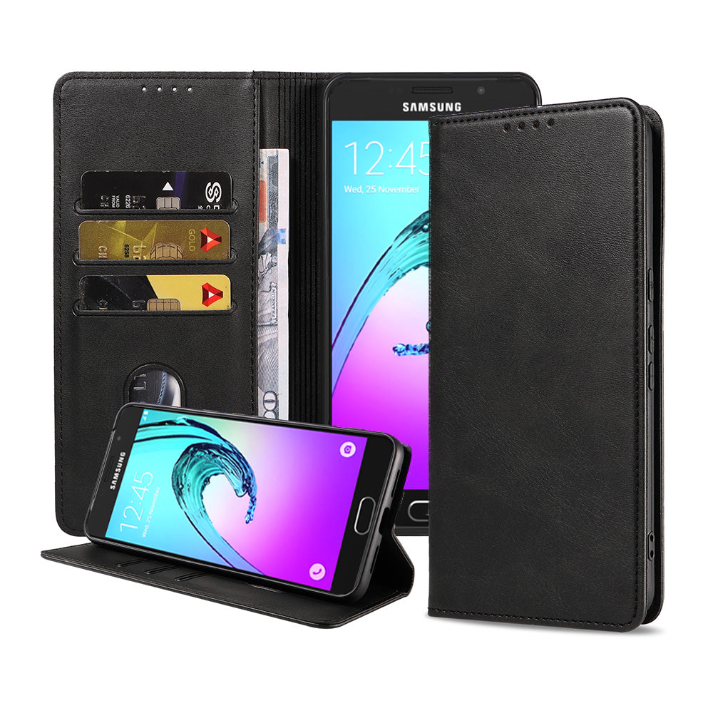 Samsung Galaxy A5 2016 kunstleren hoesje met magnetische sluiting en pashouders book case - zwart