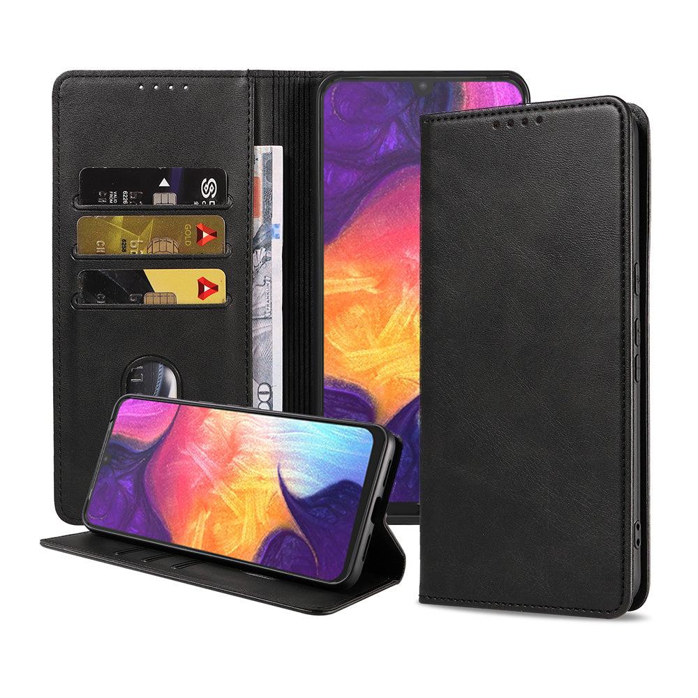 Samsung Galaxy A50 kunstleren hoesje met magnetische sluiting en pashouders book case - zwart