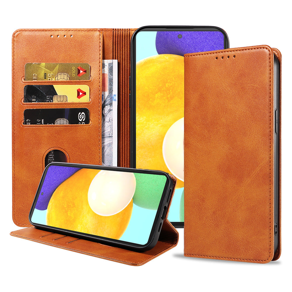 Samsung Galaxy A52 5G leren hoesje met magnetische sluiting en pashouders – Bruin