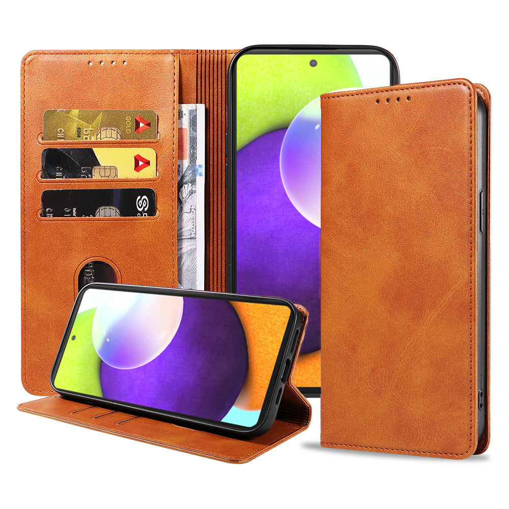 Samsung Galaxy A52 leren hoesje met magnetische sluiting en pashouders – Bruin