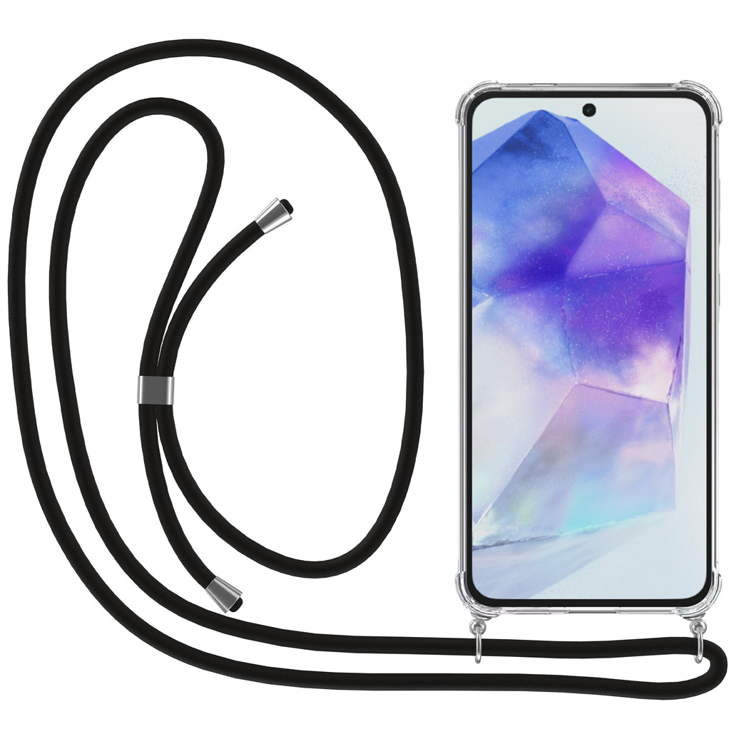 Telefoonhoesje
Geschikt voor Samsung Galaxy A55 met Koord en Stootrand - TPU Backcover
Shockproof met Lanyard - Transparant
