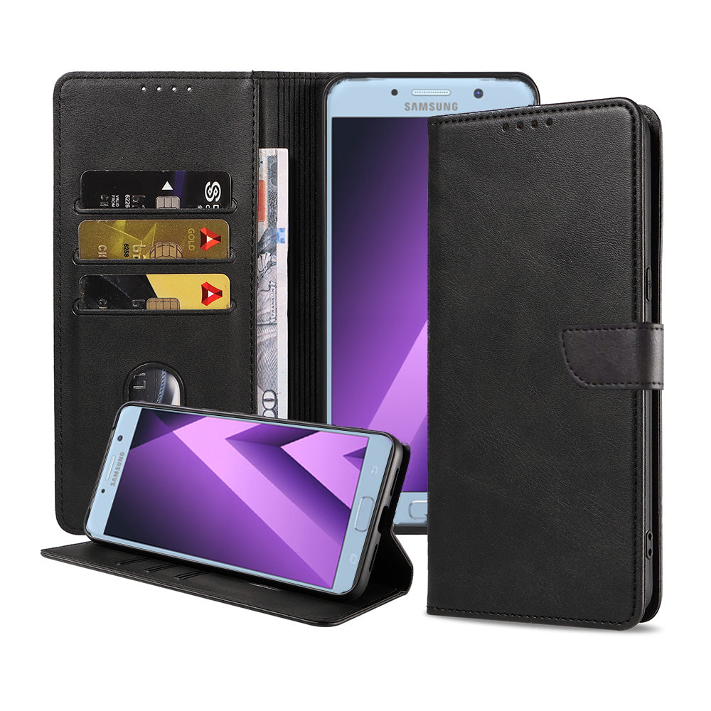 Geschikt voor Samsung Galaxy A7 2017
Telefoonhoesje Kunstleer met Magnetisch lipje en Pasjeshouder Book Case met
Klepje - Zwart - Smartphonica