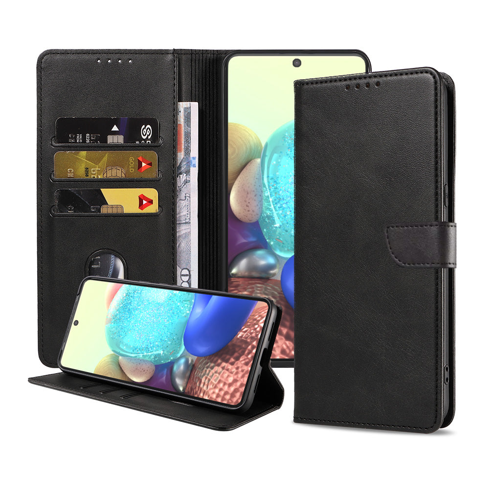 Geschikt voor Samsung Galaxy A71 5G
Telefoonhoesje Kunstleer met Magnetisch lipje en Pasjeshouder Book Case met
Klepje - Zwart - Smartphonica
