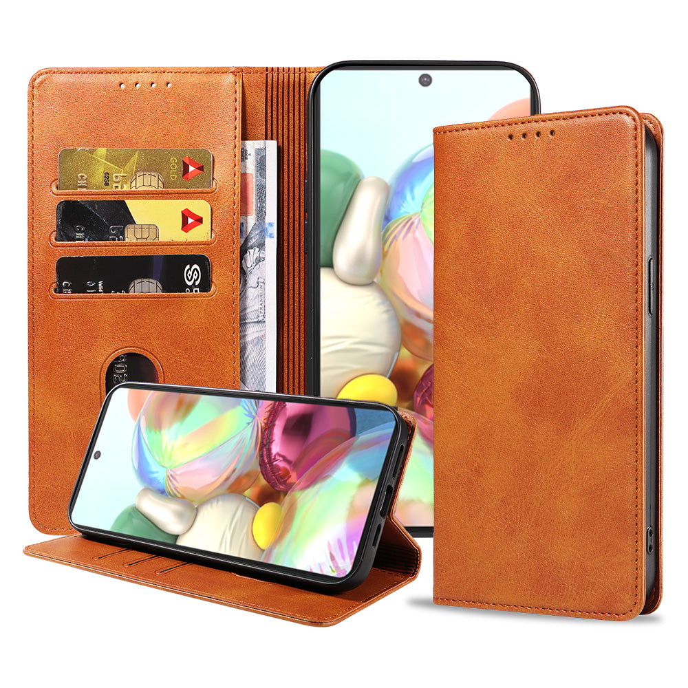 Samsung Galaxy A71 leren hoesje met
magnetische sluiting en pashouders – Bruin