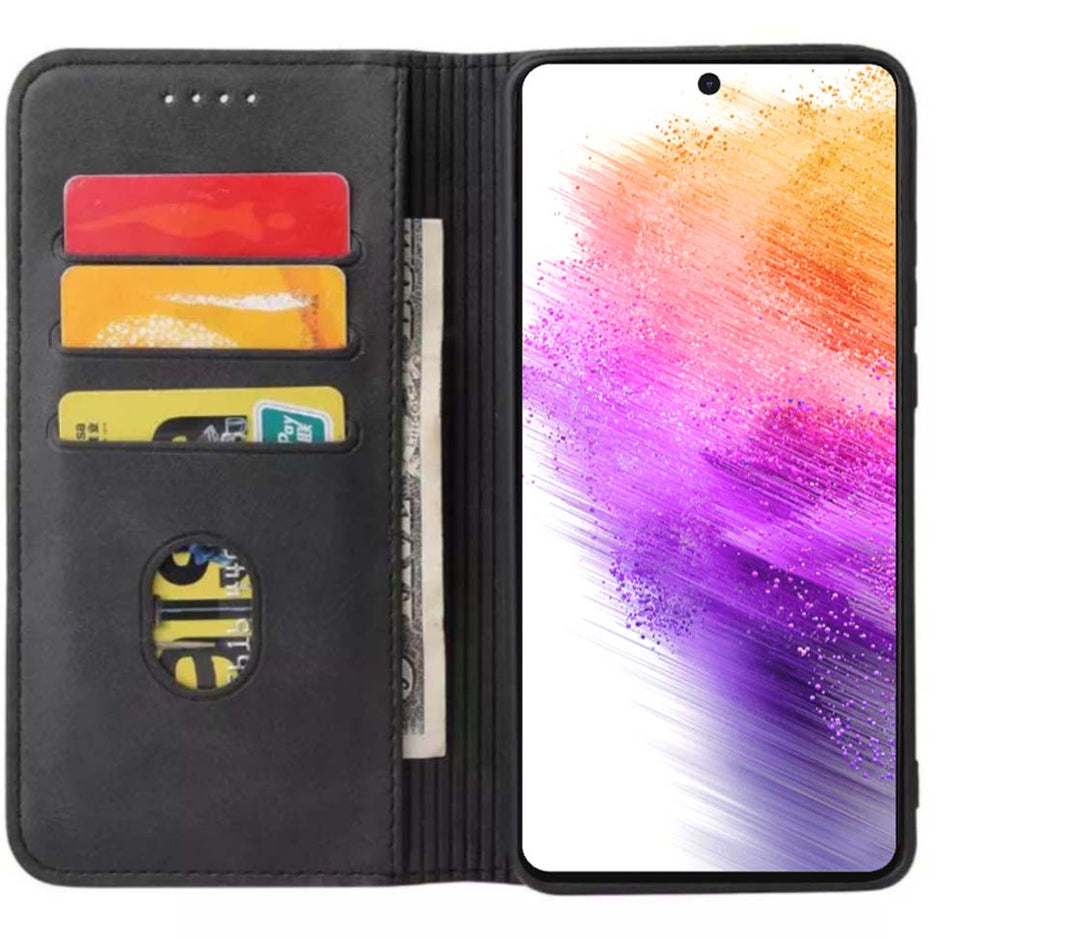 Samsung Galaxy A73 5G kunstleren hoesje met
magnetische sluiting en pashouders book case - Zwart