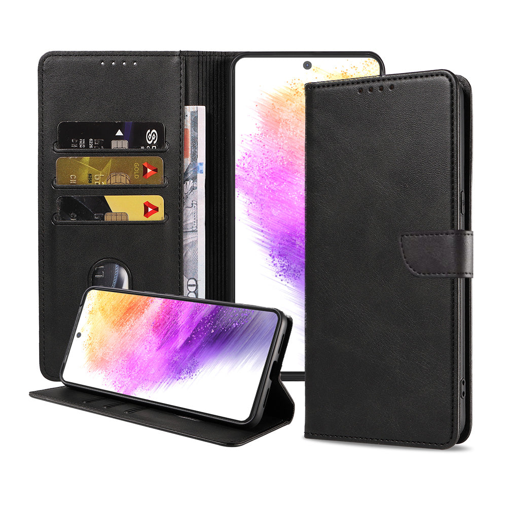 Geschikt voor Samsung Galaxy A73 5G
Telefoonhoesje Kunstleer met Magnetisch lipje en Pasjeshouder Book Case met
Klepje - Zwart - Smartphonica