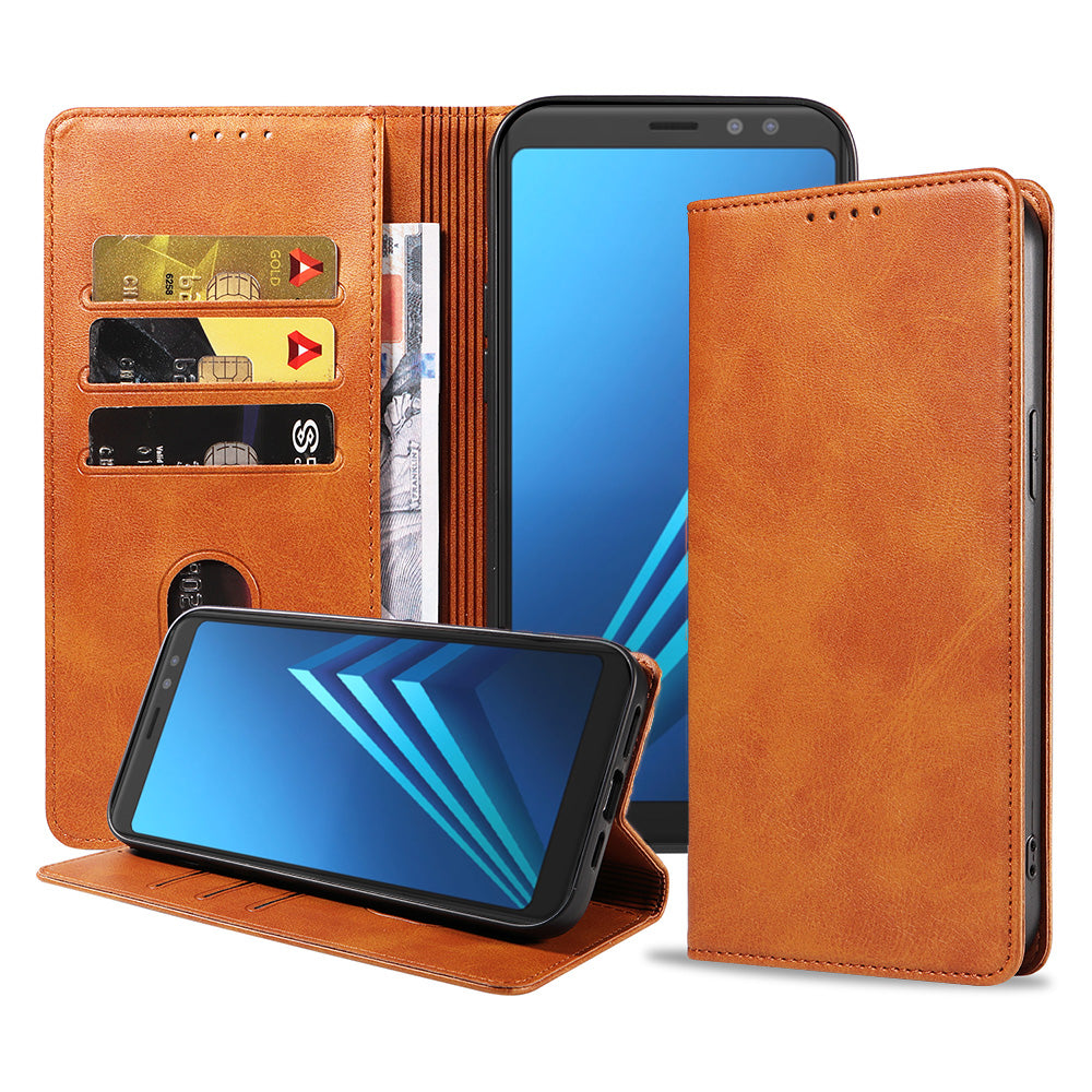 Samsung Galaxy A8 2018 leren hoesje met magnetische sluiting en pashouders book case – Bruin