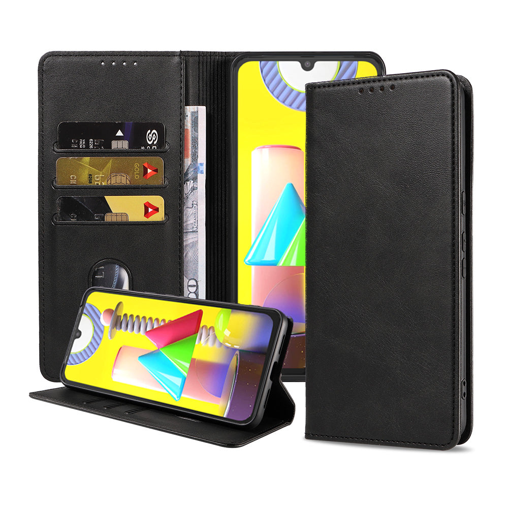 Samsung Galaxy M31 kunstleren hoesje met
magnetische sluiting en pashouders book case - zwart