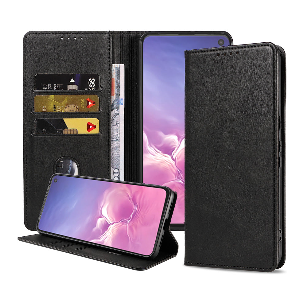 Samsung Galaxy S10E kunstleren hoesje met magnetische sluiting en pashouders book case - zwart