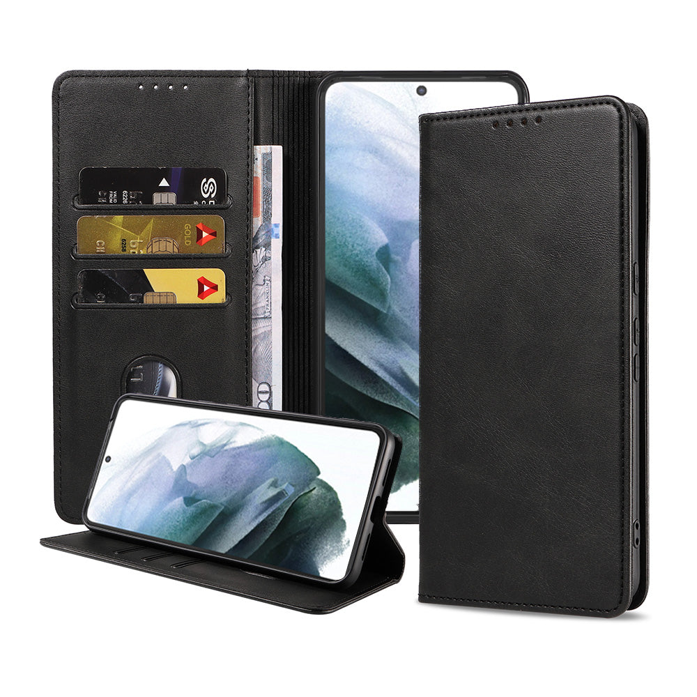 Samsung Galaxy S21 kunstleren hoesje met magnetische sluiting en pashouders book case - zwart