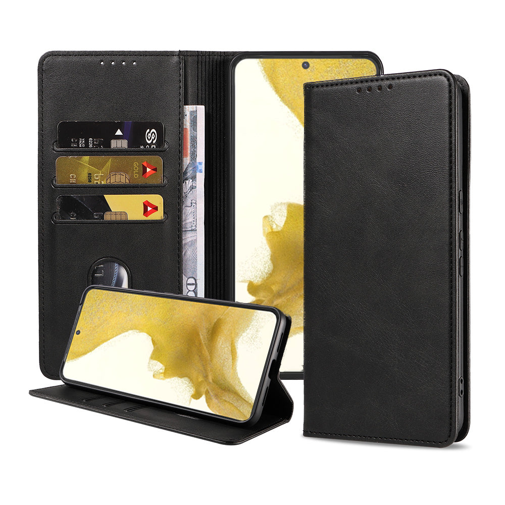 Samsung Galaxy S22 kunstleren hoesje met magnetische sluiting en pashouders book case - zwart