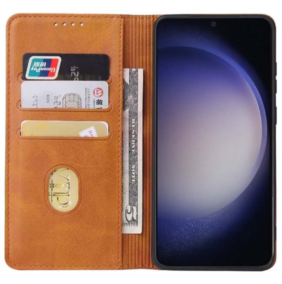 Samsung Galaxy S23
kunstleren hoesje met magnetische sluiting en pashouders book case - Bruin