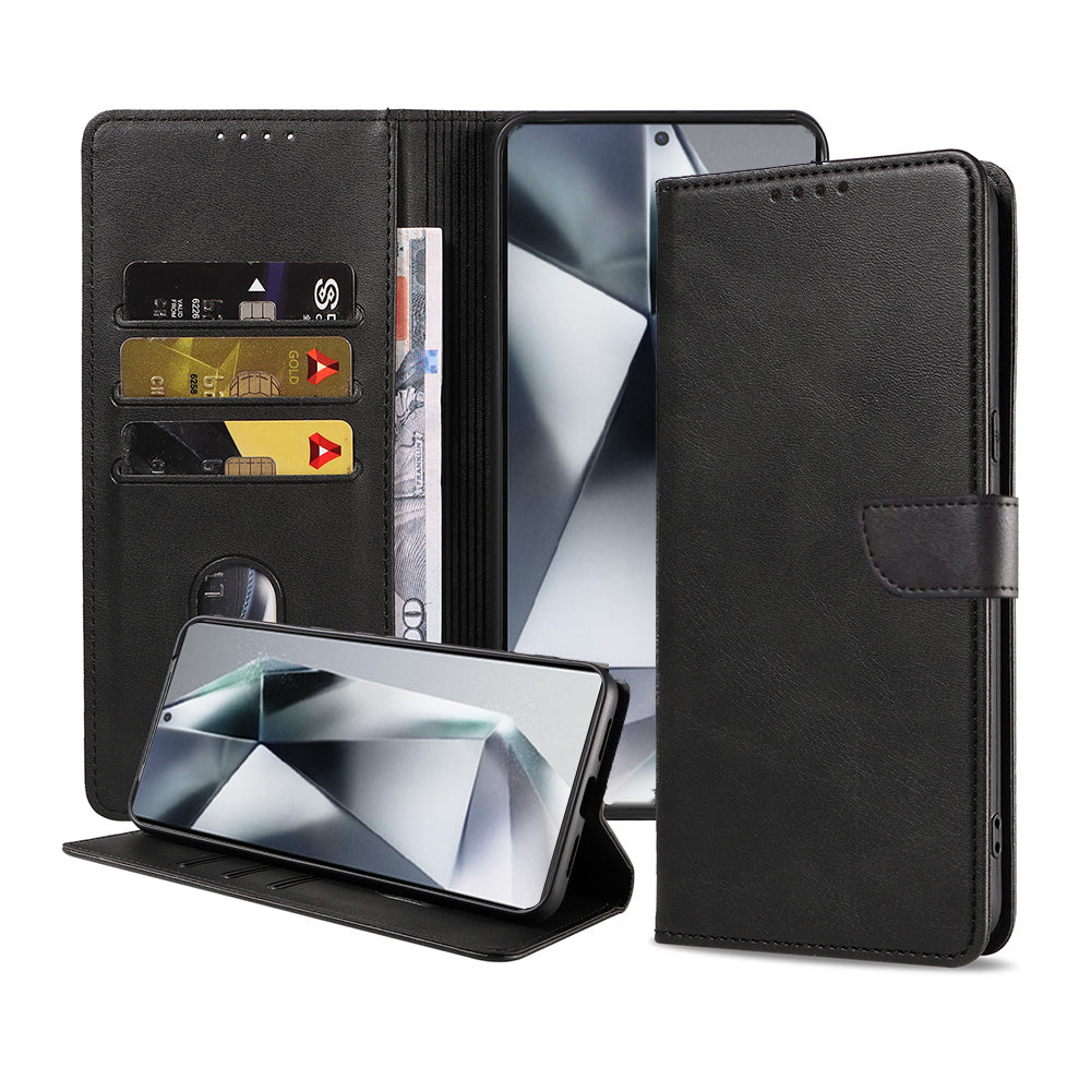Geschikt voor Samsung
Galaxy S24 Ultra Telefoonhoesje Kunstleer met Magnetisch lipje en
Pasjeshouder Book Case met Klepje - Zwart - Smartphonica