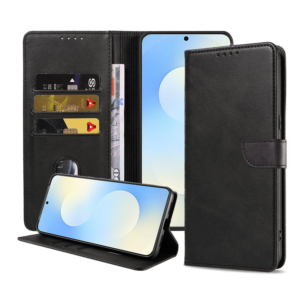 Geschikt voor Samsung Galaxy S25 FE
Telefoonhoesje Kunstleer met Magnetisch lipje en Pasjeshouder Book Case met
Klepje - Walletcase with Cardslot - Zwart - Smartphonica