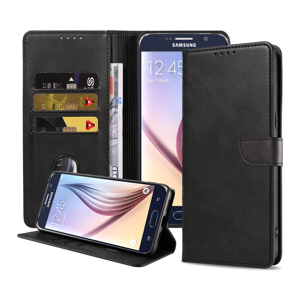 Geschikt voor Samsung Galaxy S6
Telefoonhoesje Kunstleer met Magnetisch lipje en Pasjeshouder Book Case met
Klepje - Zwart - Smartphonica